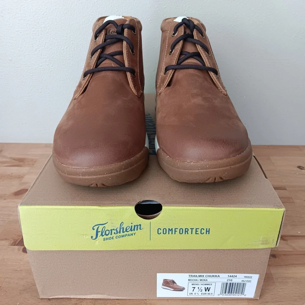 Florsheim Trailmix Chukka Mens 7.5W Mocha New Leather Comfortech Boots 14424